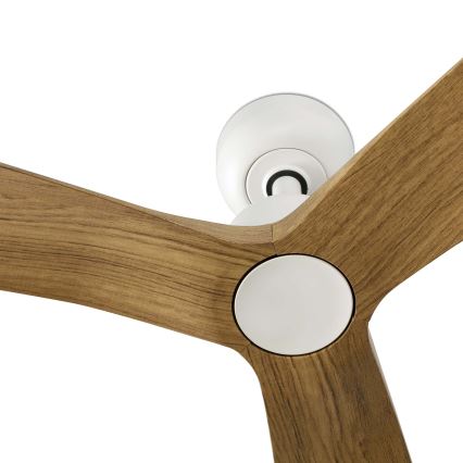 FARO 34361WT - Ventilador de techo OUTWOOD L marrón/blanco, diámetro 150 cm, Wi-Fi Tuya IP44 + mando a distancia