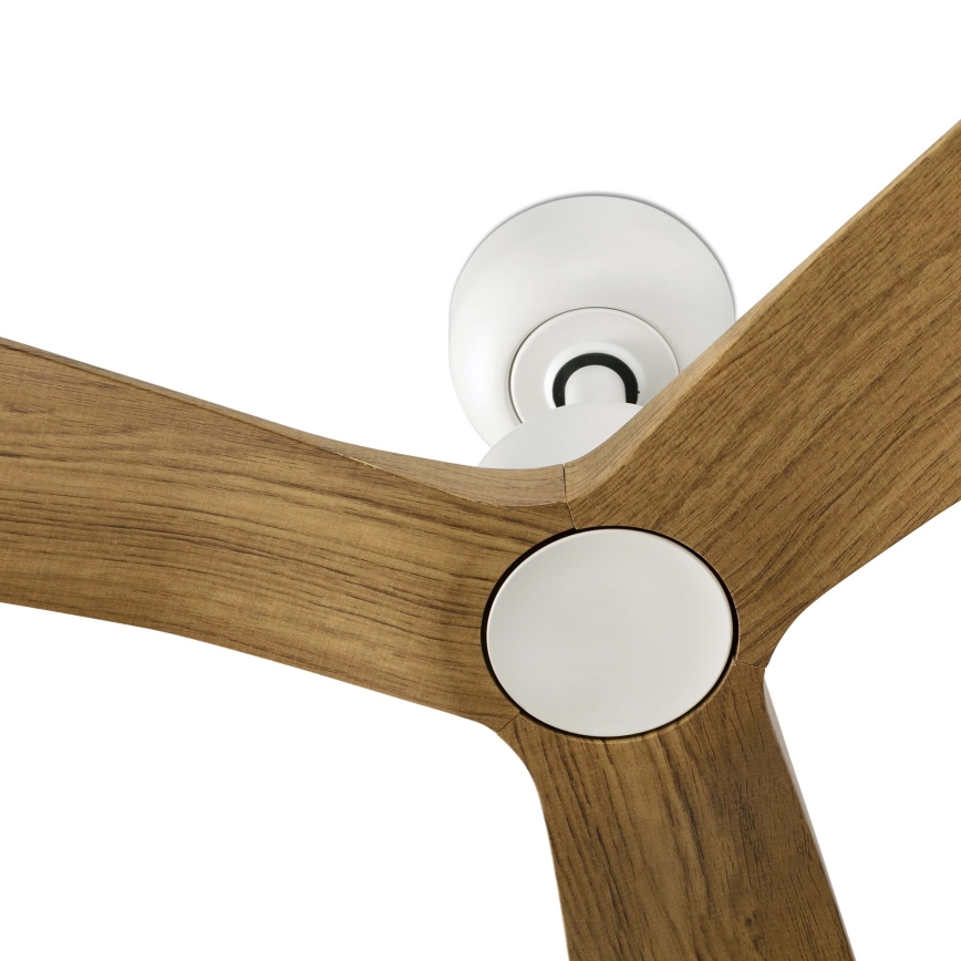 FARO 34361WT - Ventilador de techo OUTWOOD L marrón/blanco, diámetro 150 cm, Wi-Fi Tuya IP44 + mando a distancia