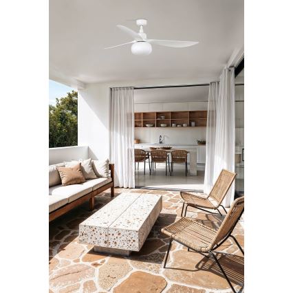 FARO 34363WT-11L - Ventilador de techo OUTWOOD L 1xE27/15W/230V blanco Ø 150 cm Wi-Fi Tuya IP44 + mando a distancia
