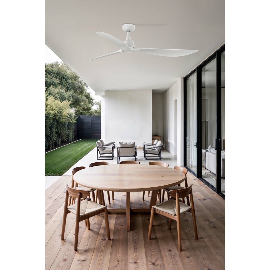 FARO 34363WT - Ventilador de techo OUTWOOD L blanco, diámetro 150 cm, Wi-Fi Tuya, IP44 + mando a distancia