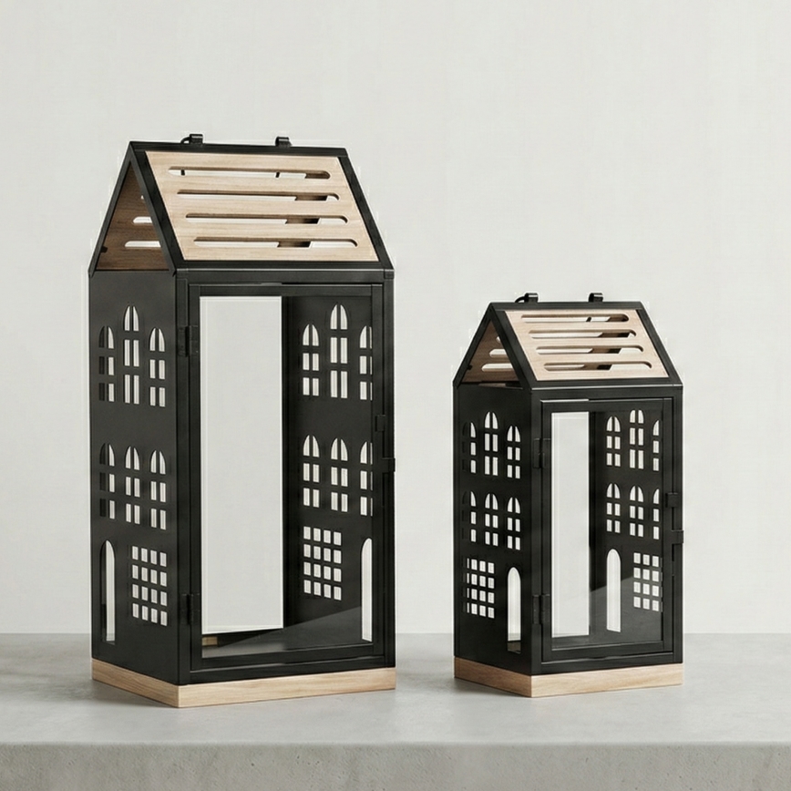Farol decorativo HOME 47,5 cm negro/beige