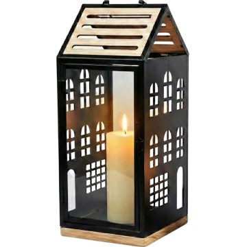 Farol decorativo HOME de 34,5 cm negro/beige