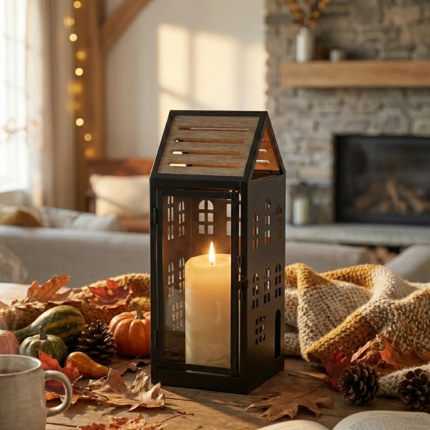 Farol decorativo HOME de 34,5 cm negro/beige