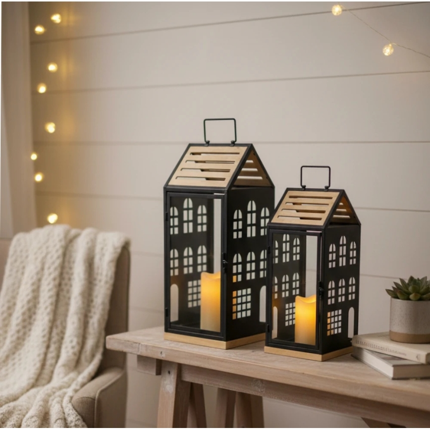 Farol decorativo HOME de 34,5 cm negro/beige
