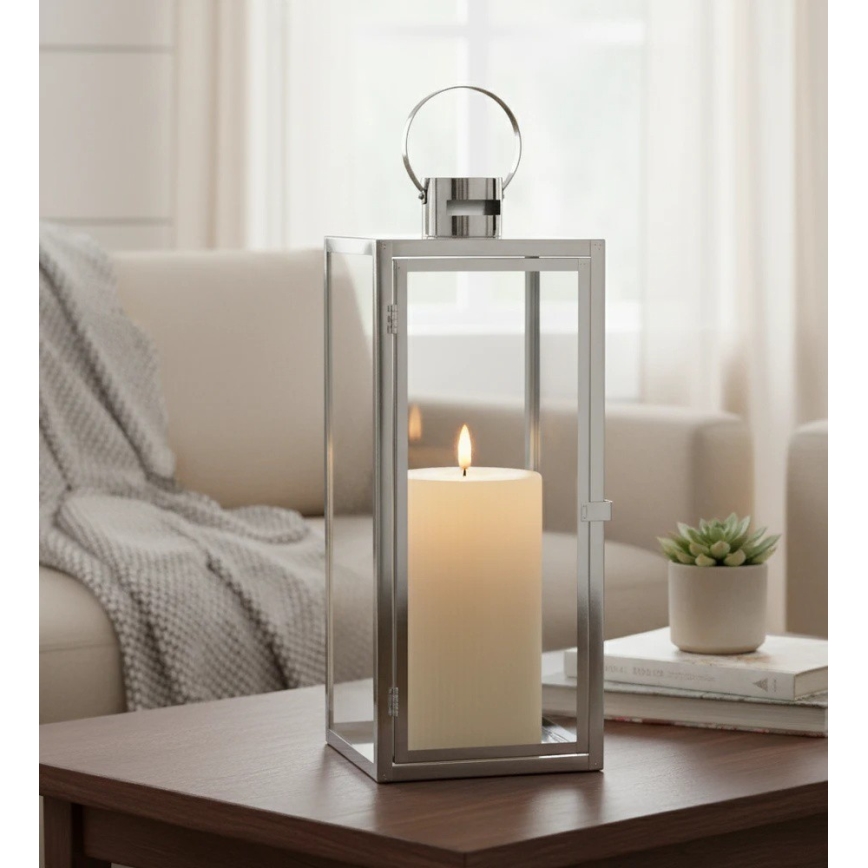 Farol decorativo TOWER, 29 cm, acabado cromado brillante