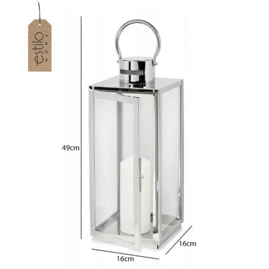 Farol decorativo TOWER de 49 cm, cromo brillante