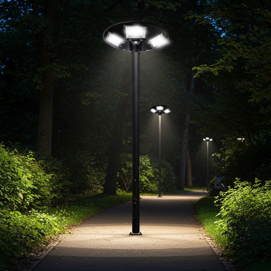 Farola solar LED regulable con sensor LED/22W/6V 18000 mAh 6500K IP65 negra + mando a distancia