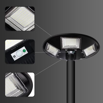 Farola solar LED regulable con sensor LED/22W/6V 18000 mAh 6500K IP65 negra + mando a distancia