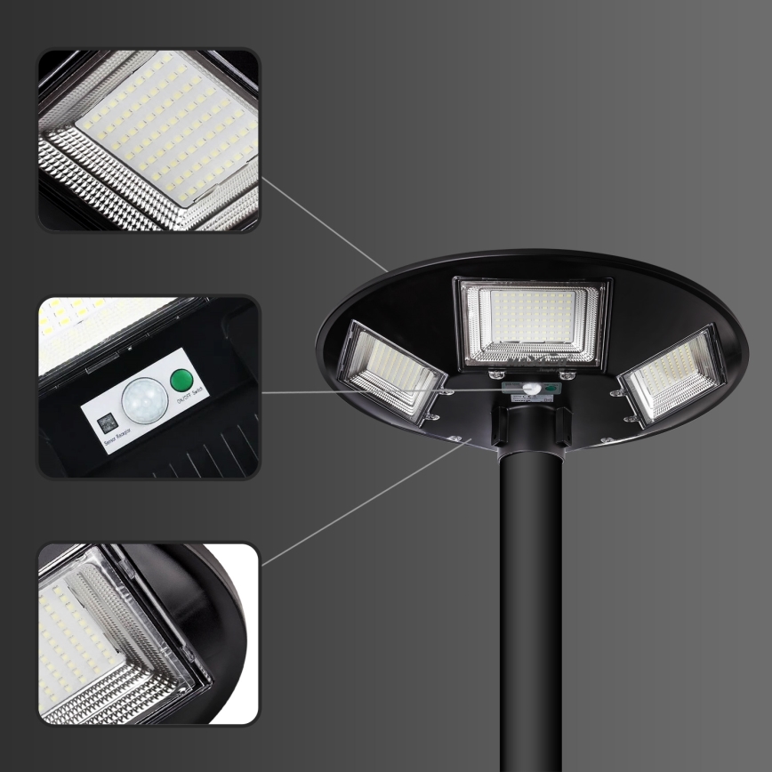 Farola solar LED regulable con sensor LED/22W/6V 18000 mAh 6500K IP65 negra + mando a distancia