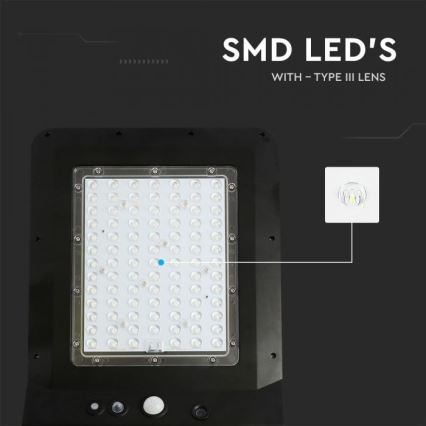 Farola solar LED con sensor LED/40W/9,6V IP65 6000K 12000 mAh + control remoto