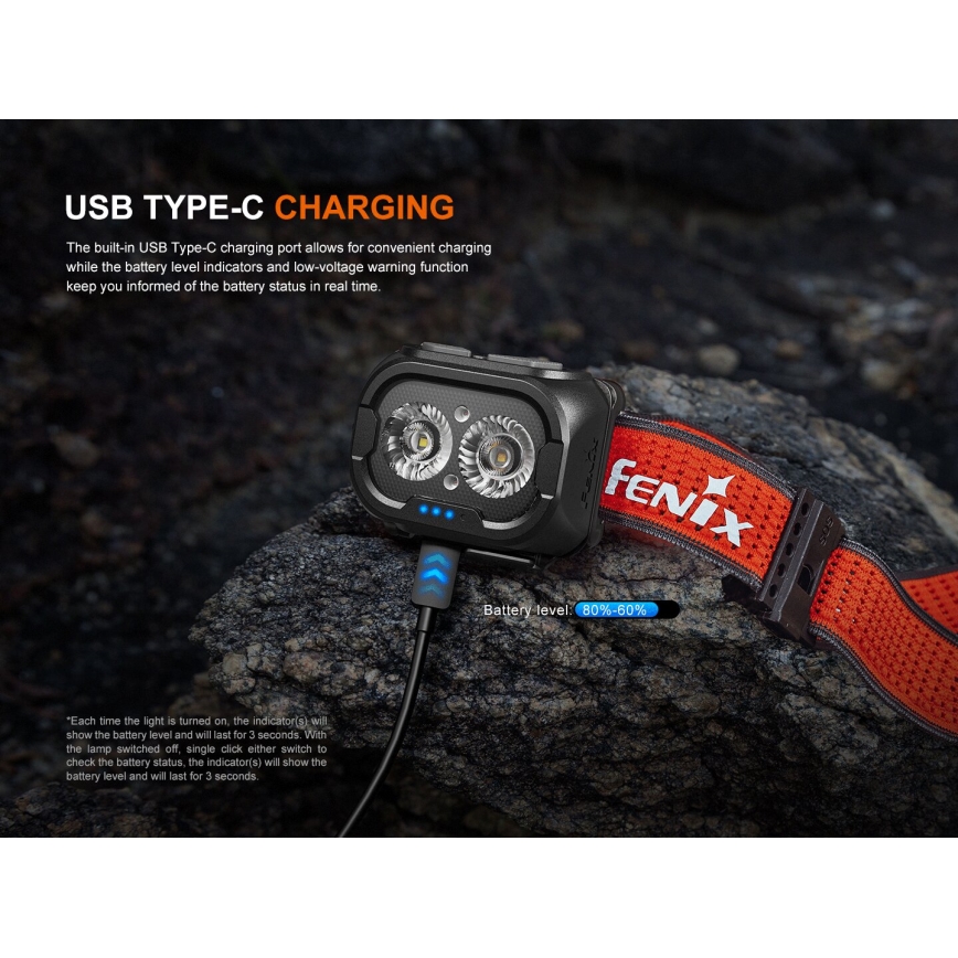 Fenix HL18RTV20WHT - Linterna frontal LED recargable y regulable LED/USB IP66 800 brillante 160 h blanco/negro