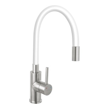 FERRO - Grifo de fregadero con brazo flexible acero inoxidable/blanco