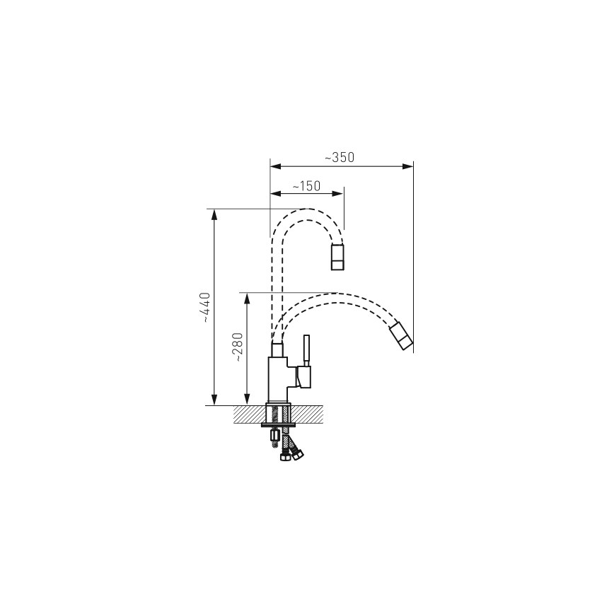 FERRO - Grifo de fregadero con brazo flexible acero inoxidable/negro mate