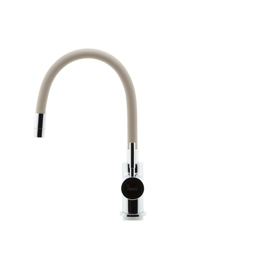 FERRO - Grifo de fregadero con brazo flexible cromo brillante/beige