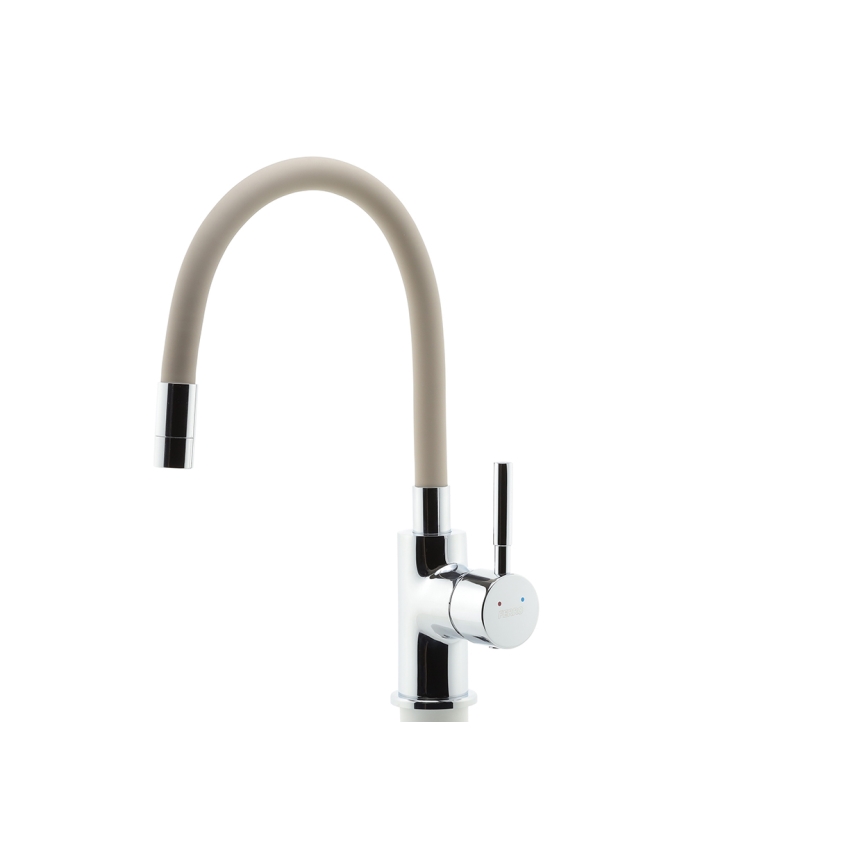 FERRO - Grifo de fregadero con brazo flexible cromo brillante/beige