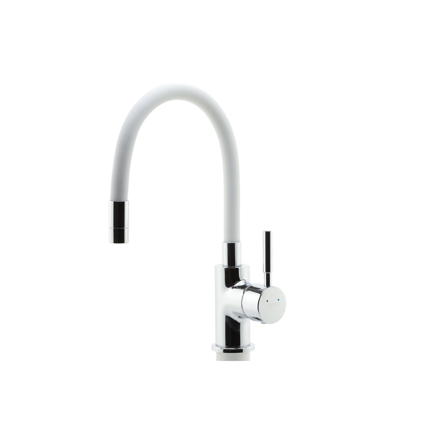 FERRO - Grifo de fregadero con brazo flexible cromo brillante/blanco