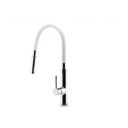 FERRO - Grifo de fregadero con brazo flexible cromo brillante/blanco