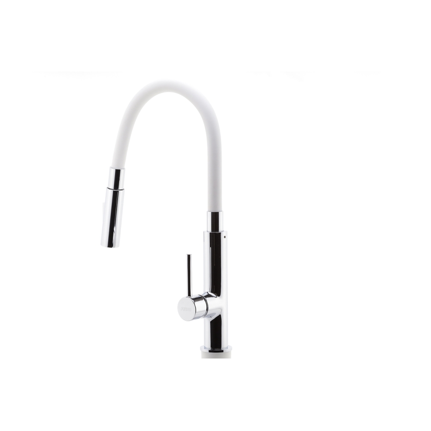 FERRO - Grifo de fregadero con brazo flexible cromo brillante/blanco