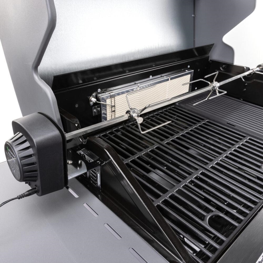 Fieldmann - Espeto giratorio para barbacoa con motor 230V, acero inoxidable