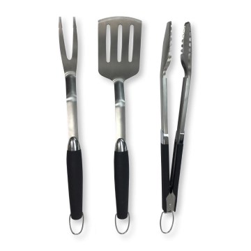 Fieldmann - Juego de 3 utensilios para barbacoa de acero inoxidable