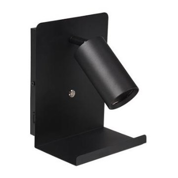Foco de pared con estante y USB con cargador 1xGU10/35W/230V negro