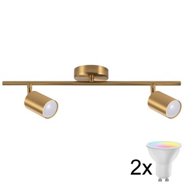 Foco empotrable LED RGBW regulable GOLDIE 2xGU10/4,8W/230V 3000K color dorado + mando a distancia
