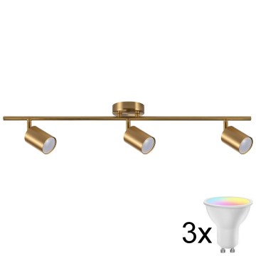 Foco empotrable LED RGBW regulable GOLDIE 3xGU10/4,8W/230V 3000K dorado + mando a distancia