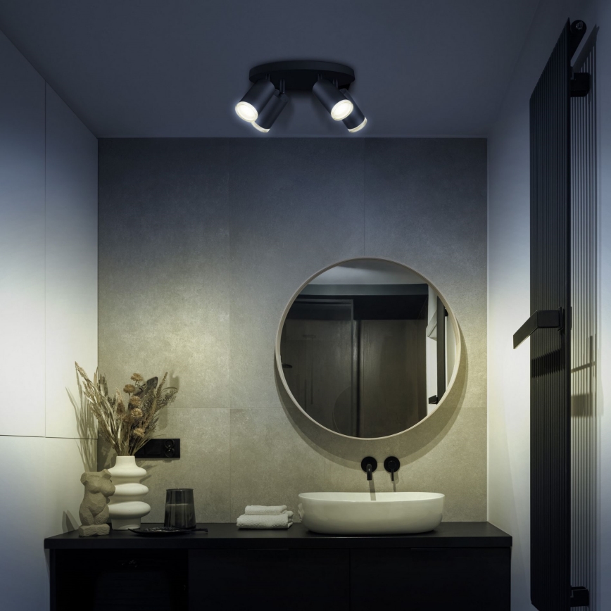 Foco empotrable LED RGBW regulable para baño TURYN 4xGU10/4,8W/230V 3000K IP44 negro + mando a distancia