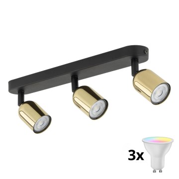 Foco empotrable LED RGBW regulable TOP 3xGU10/6,5W/230V 2700-6500K negro/dorado