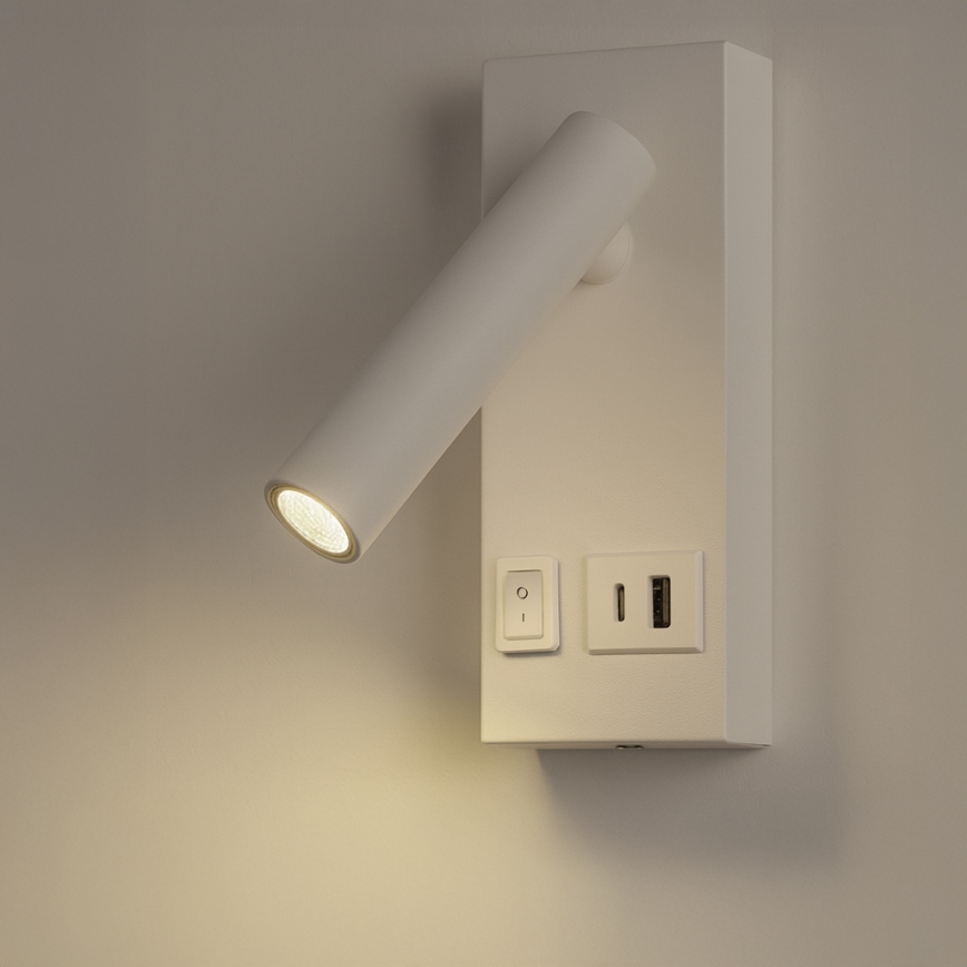 Foco LED de pared con USB LED/2W/230V blanco