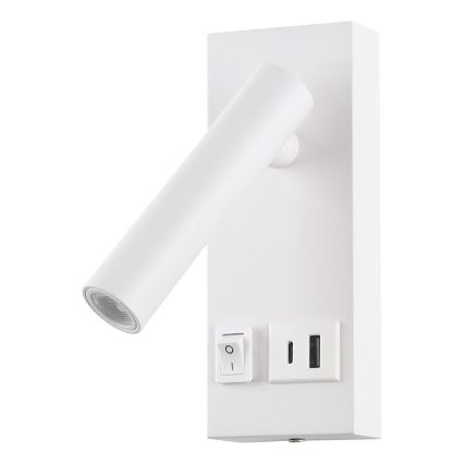 Foco LED de pared con USB LED/2W/230V blanco