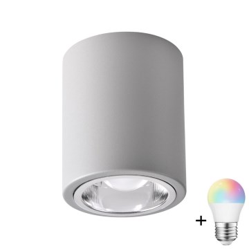 Foco LED RGBW regulable JUPITER 1xE27/6,5W/230V 2700-6500K Wi-Fi diámetro 9,8 cm gris