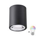 Foco LED RGBW regulable JUPITER 1xE27/6,5W/230V 2700-6500K Wi-Fi diámetro 9,8 cm negro