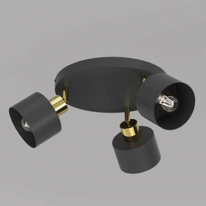 Foco orientable PARKLA 3xE27/15W/230V, negro/dorado
