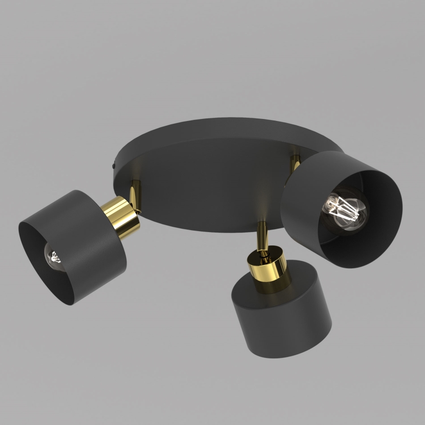 Foco orientable PARKLA 3xE27/15W/230V, negro/dorado
