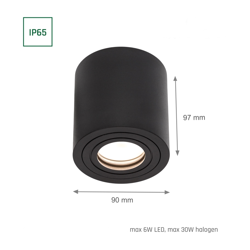 Foco para baño CHLOE 1xGU10/6W/230V IP65, redondo, negro