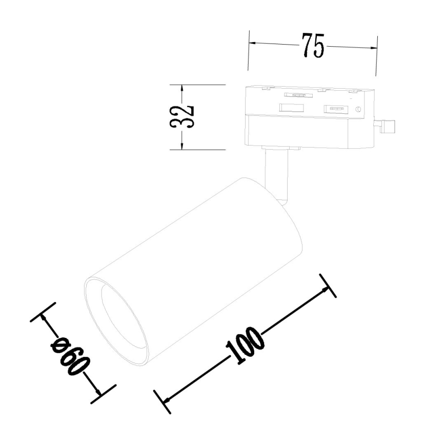 Foco para sistema de raíles monofásico PIPE 1xGU10/10W/230V negro