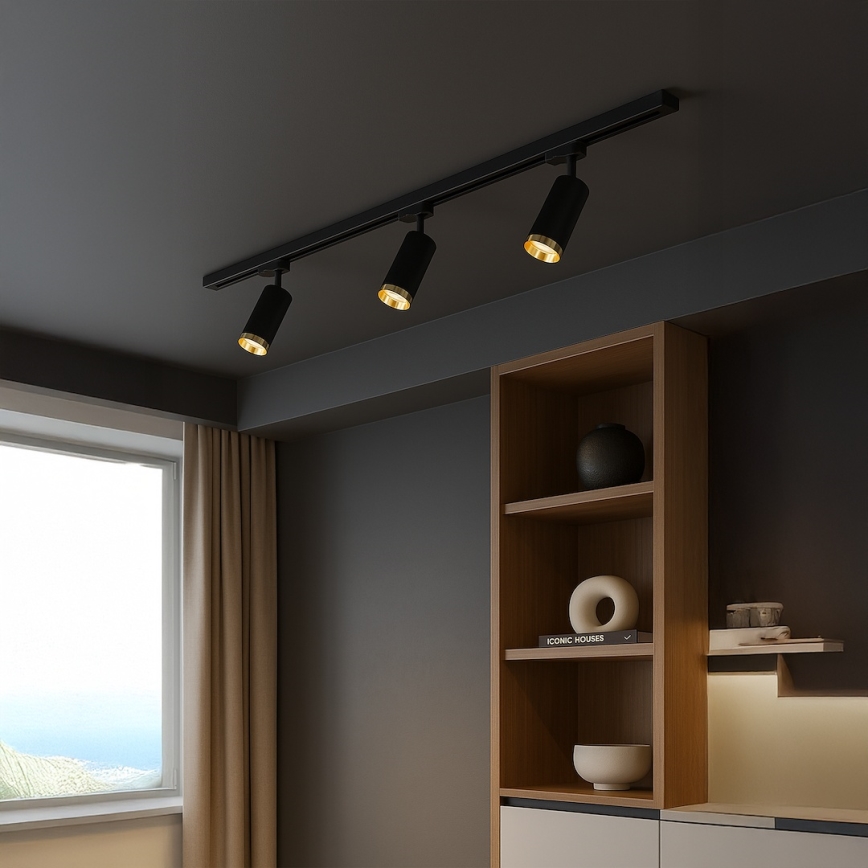 Foco para sistema de riel MICA 3xGU10/10W/230V negro/dorado