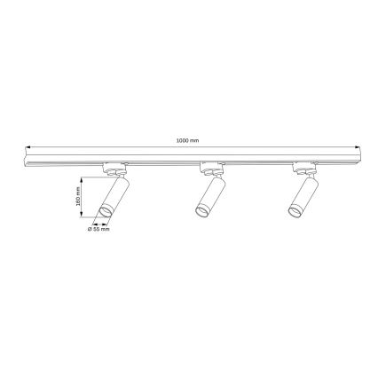 Foco para sistema de rieles FADO 3xGU10/10W/230V + 1 m Sistema de rieles negro