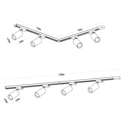 Foco para sistema de rieles PIPE 4xGU10/10W/230V negro