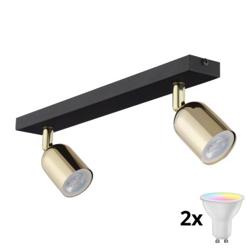 Foco regulable LED RGBW TOP 2xGU10/6,5W/230V 2700-6500K negro/dorado