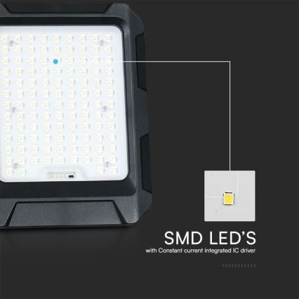 Foco solar LED LED/10W/3,7V IP65 4000K 8000 mAh negro + mando a distancia