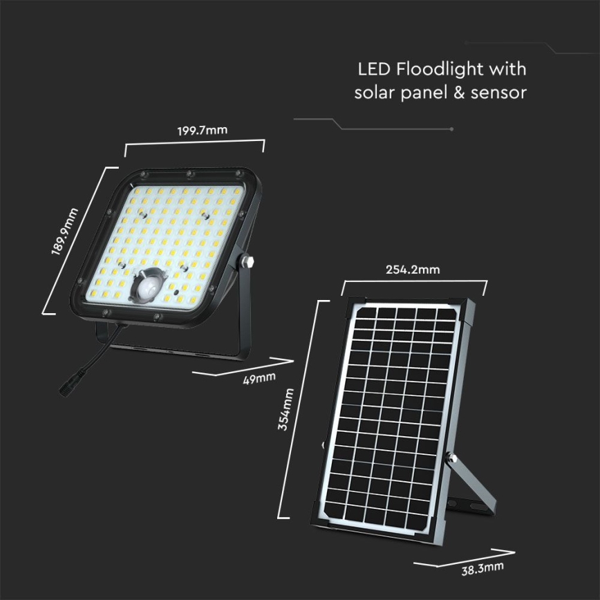 Foco solar LED con sensor LED/30W/6,4V 4000K 6000 mAh + mando a distancia