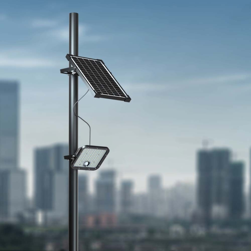 Foco solar LED regulable con sensor LED/10W/3,7V 4000/6000K IP65 3600 mAh + mando a distancia