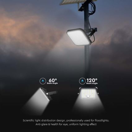 Foco solar LED regulable con sensor LED/10W/3,7V 4000/6000K IP65 3600 mAh + mando a distancia