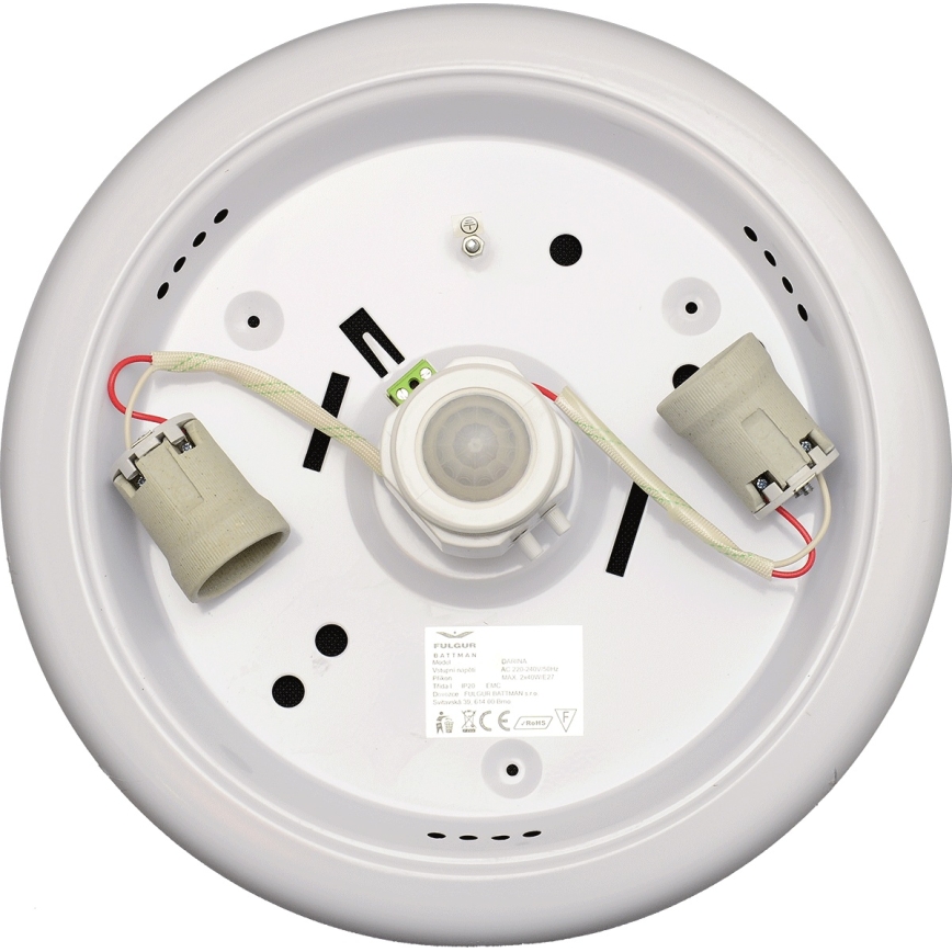 Fulgur s-22941 - Lámpara de techo DARINA con sensor de movimiento y de crepúsculo 2xE27/40W/230V Ø 30 cm blanca