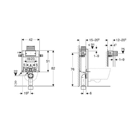 Geberit 110.000.00.1 - Módulo empotrado para inodoro suspendido Kombifix 82 cm