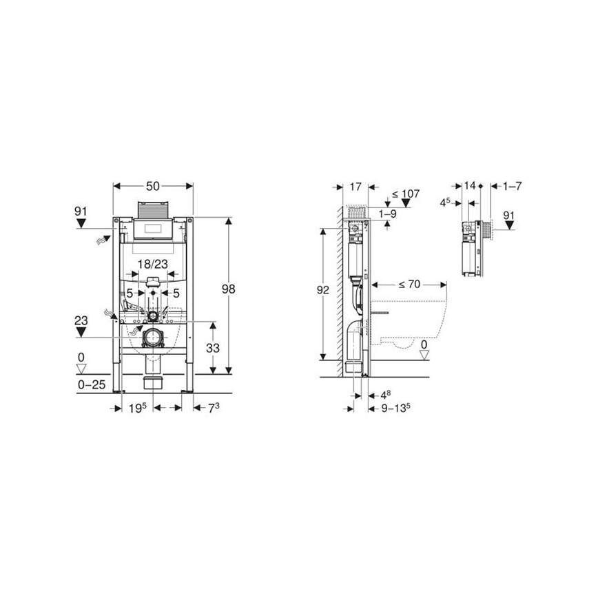 Geberit 111.030.00.2 - Módulo empotrado Duofix para inodoro suspendido, 98 cm