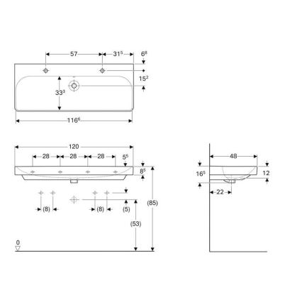 Geberit 500.253.01.1 - Lavabo doble suspendido Smyle Square 120x48 cm cerámica/blanco