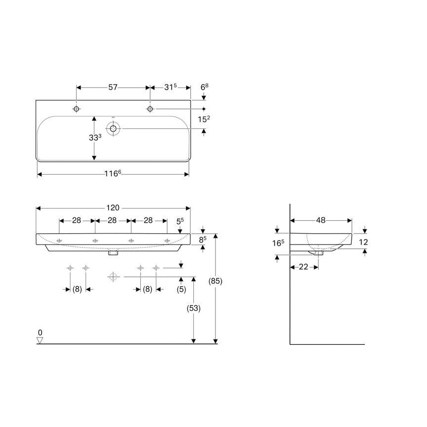 Geberit 500.253.01.1 - Lavabo doble suspendido Smyle Square 120x48 cm cerámica/blanco